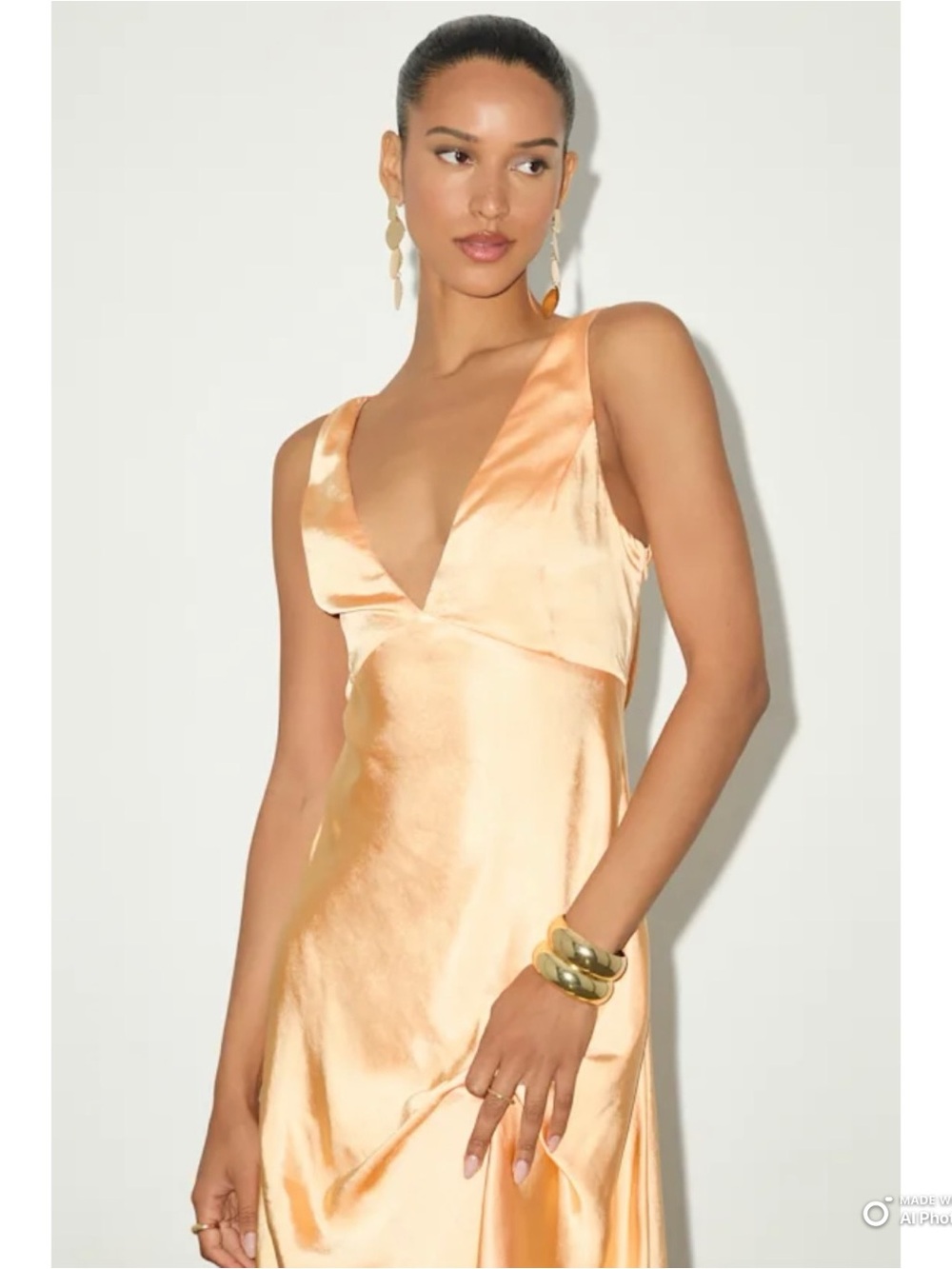 Lulus Large Incredible Love Light Orange Satin Cowl Back Midi Slip Dress NWT - Picture 4 of 16